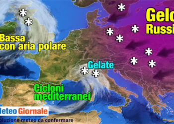 METEO al 7 Febbraio, maltempo, nevicate, rischio GELO russo