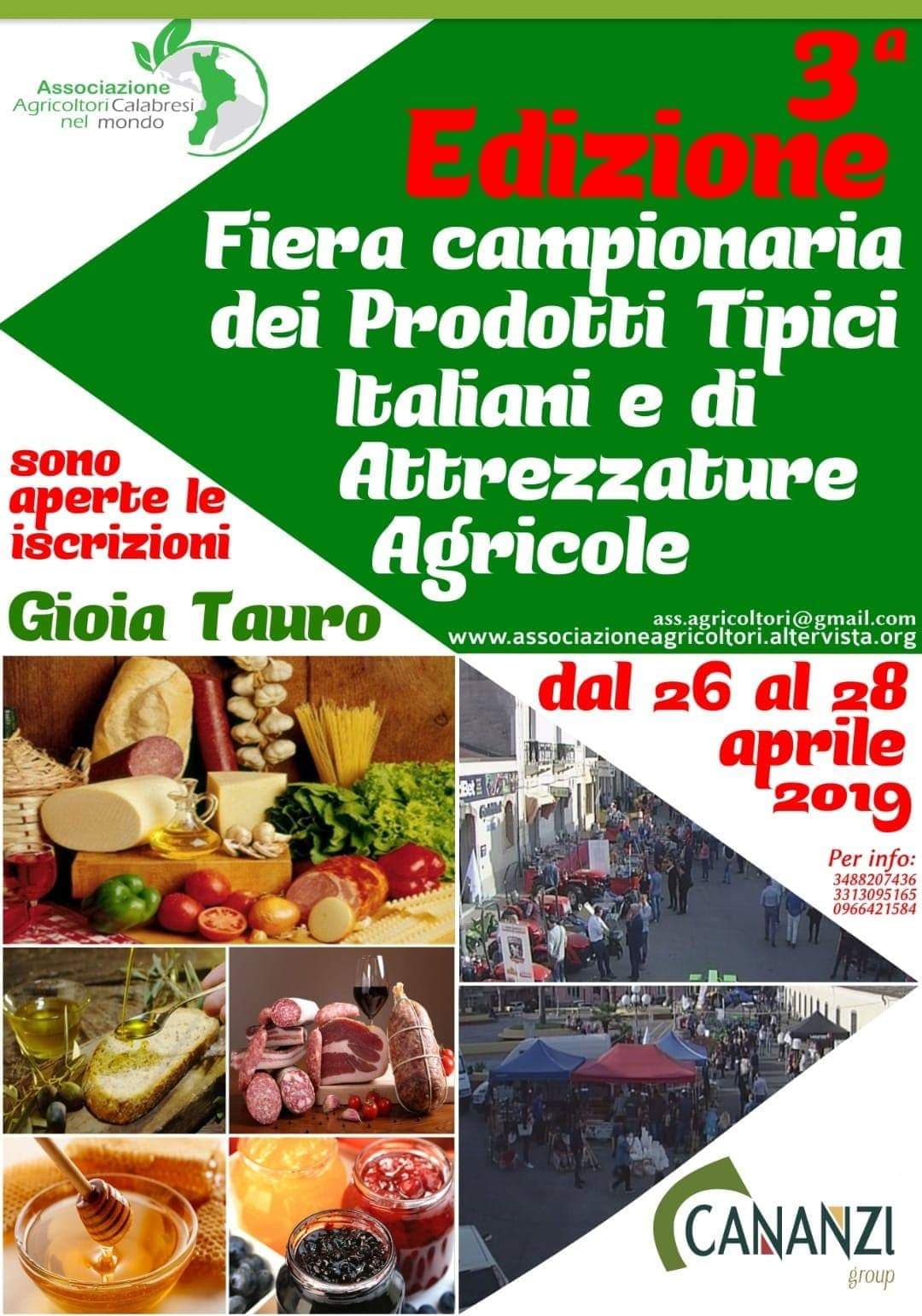 Gioia Tauro, aperte le iscrizioni per la 3° EDIZIONE della FIERA CAMPIONARIA dei Prodotti Tipici Italiani  e di Attrezzature Agricole