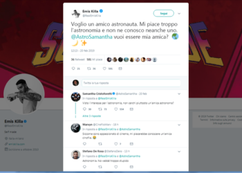AstroSamantha corregge il rapper Emis Killa su Twitter