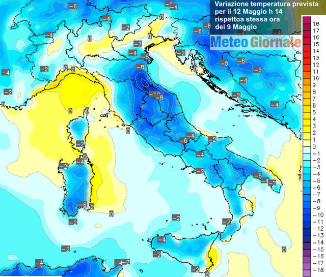 METEO: nuovo CROLLO TEMPERATURE domenica per l’impulso d’aria polare