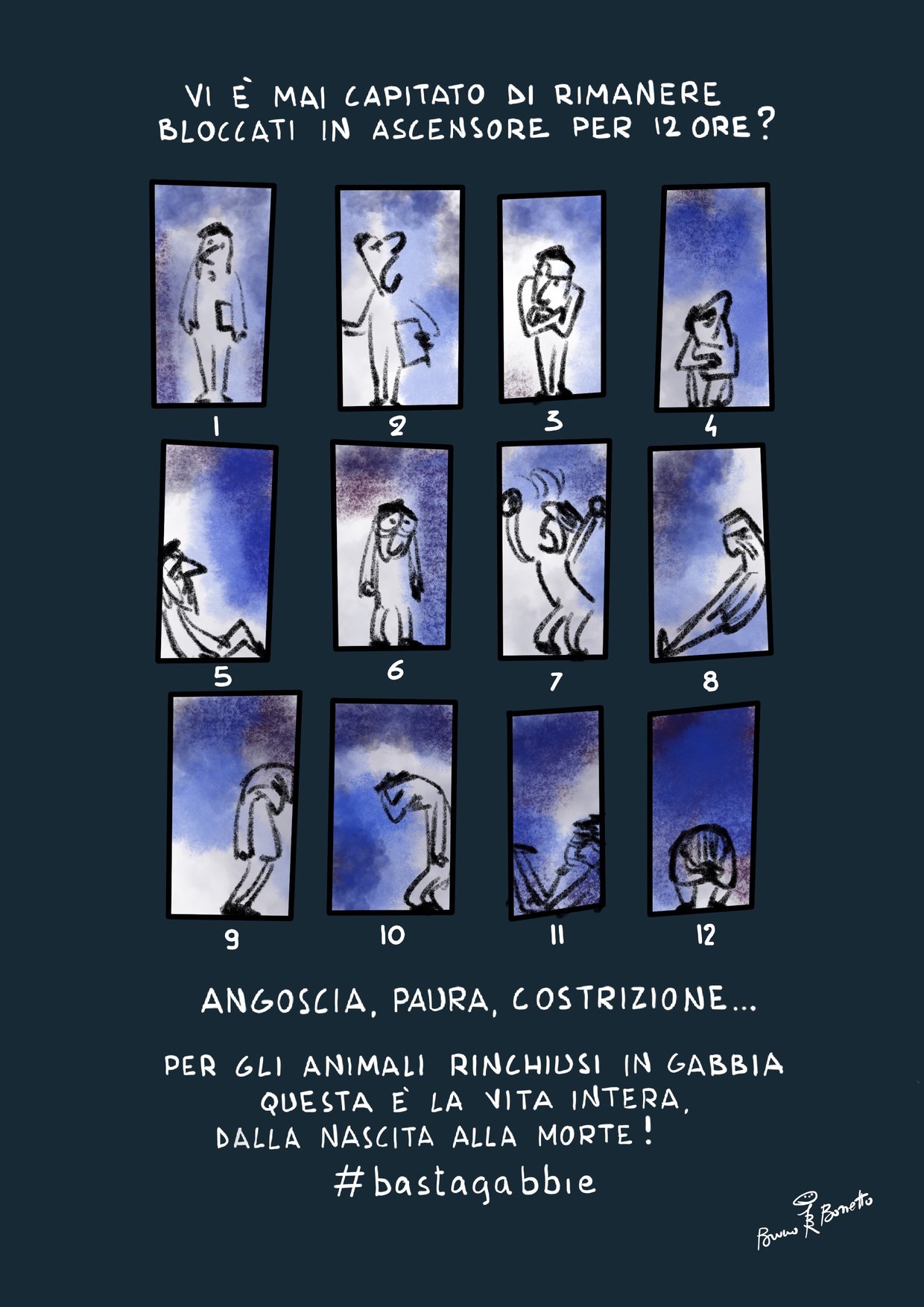 Bruno Bozzetto contro le gabbie: e tu come ti sentiresti a passare una vita intera senza poterti muovere?