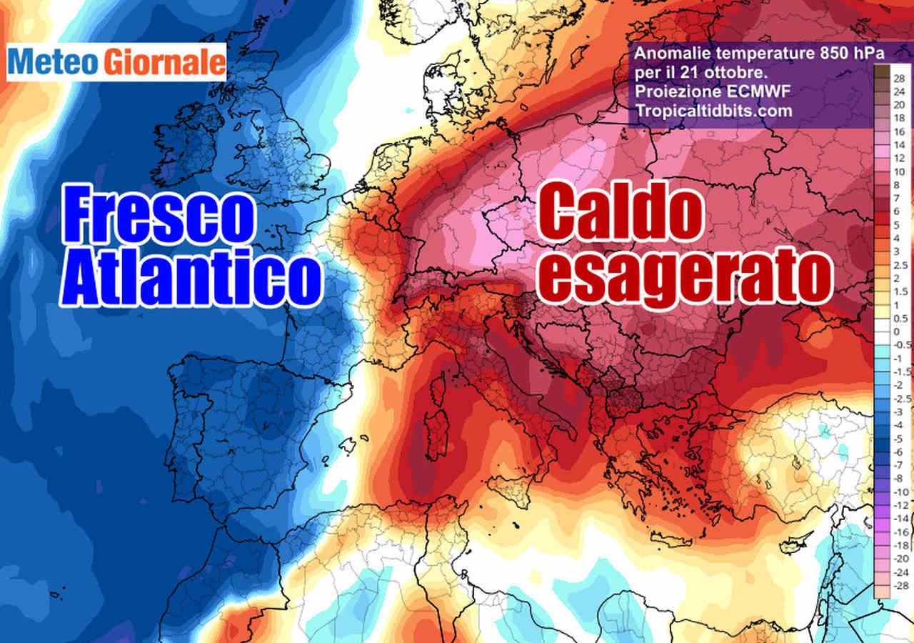 Estremi meteo in Europa: CALDO ANOMALO ad est, violento maltempo ad ovest
