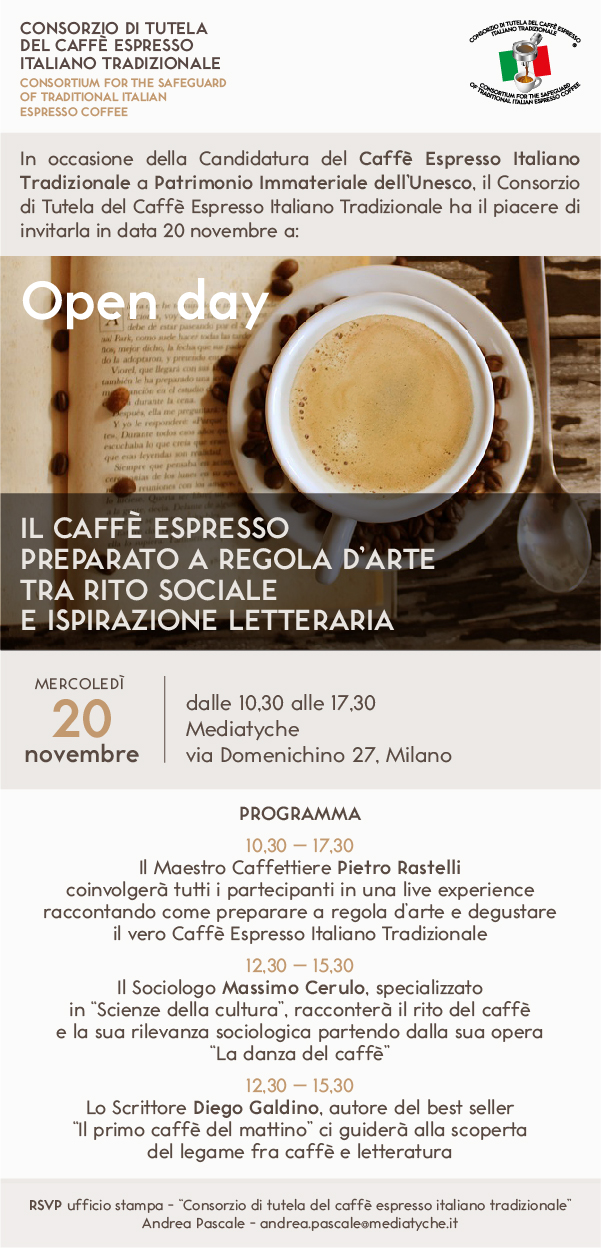 OPEN DAY – IL CAFFÈ ESPRESSO PREPARATO A REGOLA D’ARTE TRA RITO SOCIALE E ISPIRAZIONE LETTERARIA