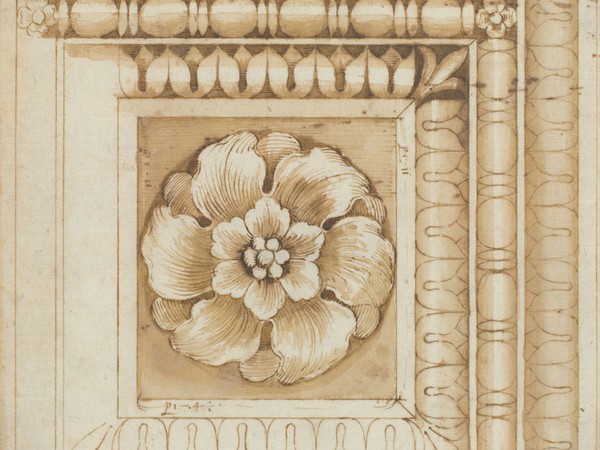 Pietro Rosselli, Lacunare marmoreo antico stilo e penna su carta bianca. Gabinetto dei Disegni e delle Stampe, Gallerie degli Uffizi, Firenze