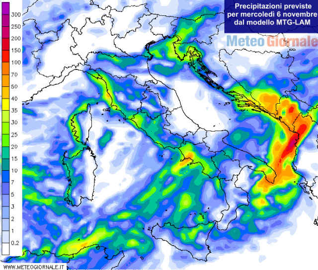 immagine 2 articolo previsioni meteo 6 novembre piogge verso il sud