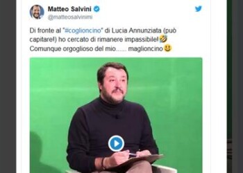 ‘Coglioncino’, Salvini incassa e rilancia su Twitter 