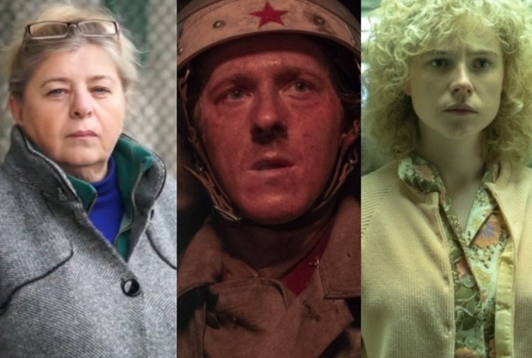 Da sinistra: la vera Lyudmila Ignatenko e gli attori che interpretano suo marito Vasily e lei in tv