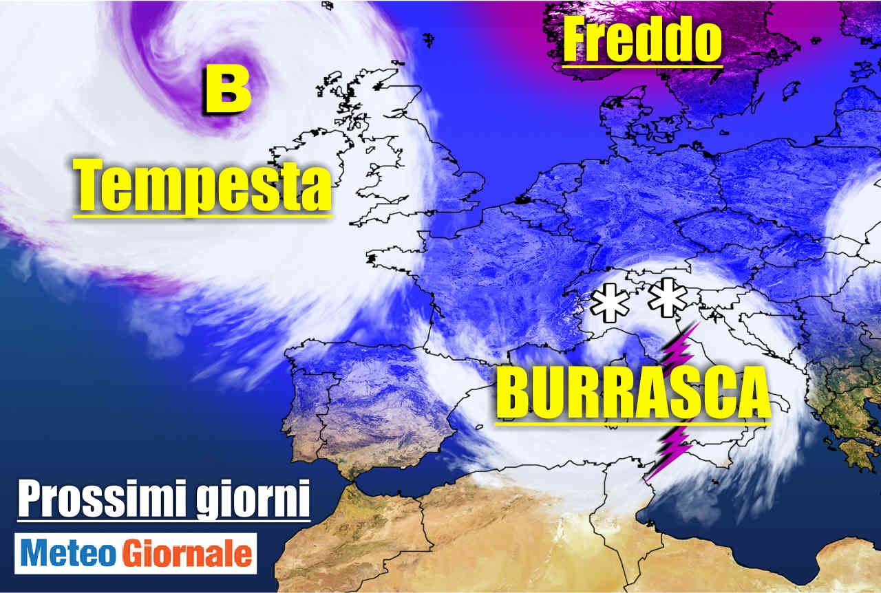 Meteo 7 GIORNI: NEVE a bassa quota al Nord, TEMPORALI e BUFERA al Centro-Sud