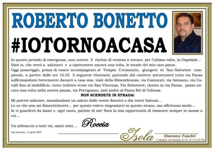 Coronavirus:su manifesto funebre defunto invita restare casa