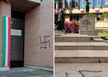 Svastiche su lapidi simbolo della Liberazione