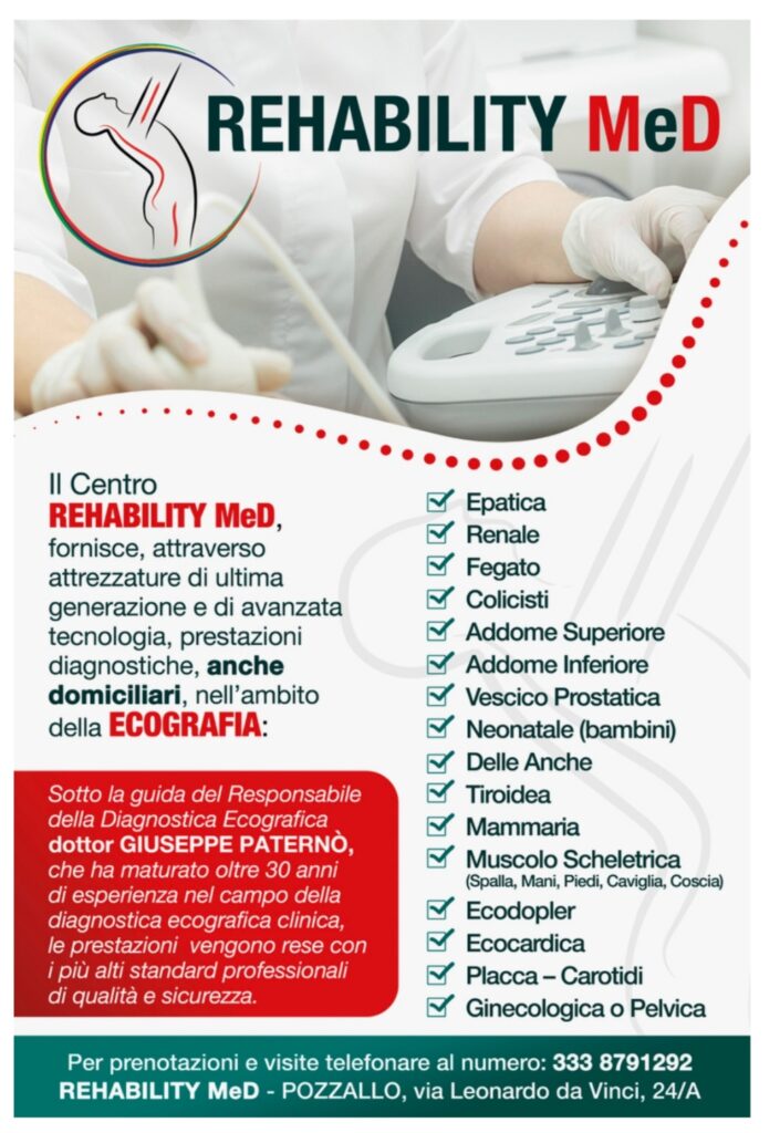 Al Centro “REHABILITY MeD” è attivo un Ambulatorio di Ecografia Solidale uno spazio che risponde alle esigenze di prevenzione e di cura per molte persone in difficoltà economiche