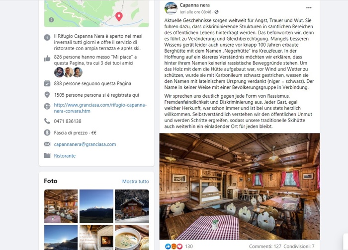 Floyd: petizione online, cambiate nome rifugio Negerhuette