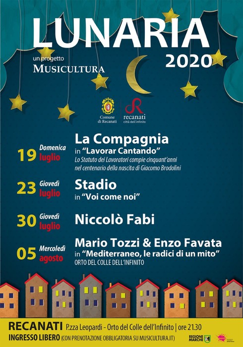 Musica: al via Lunaria a Recanati, anche Stadio e Fabi
