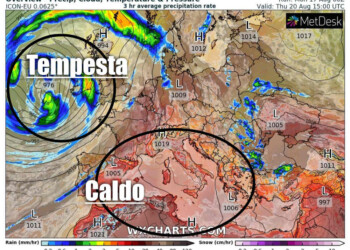 Meteo: ciclone verso le Isole Britanniche e caldo record verso Italia, poi rottura Estate