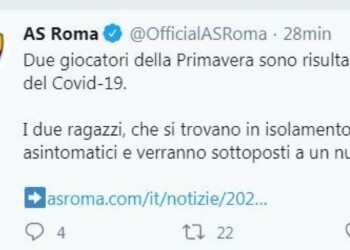 Roma, due Primavera positivi al coronavirus: ”Asintomatici e in isolamento”