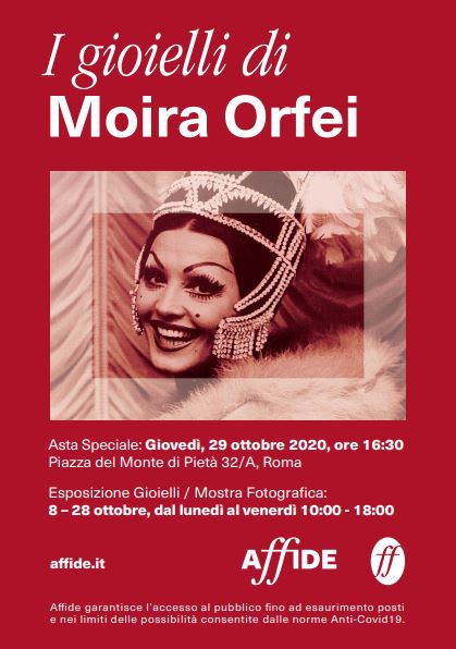 “I GIOIELLI DI MOIRA ORFEI”: A 5 ANNI DALLA SCOMPARSA DI MOIRA ORFEI AFFIDE LE DEDICA UNA MOSTRA FOTOGRAFICA E UN’ASTA SPECIALE DEI SUOI GIOIELLI
