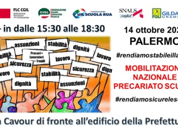 Scuola, la Flc Cgil Palermo in difesa dei docenti precari.  Replica al ministro  Azzolina.  Il 14 sit-in unitario in Prefettura per la giornata di mobilitazione nazionale dei precari.  #rendiamosicurelescuole