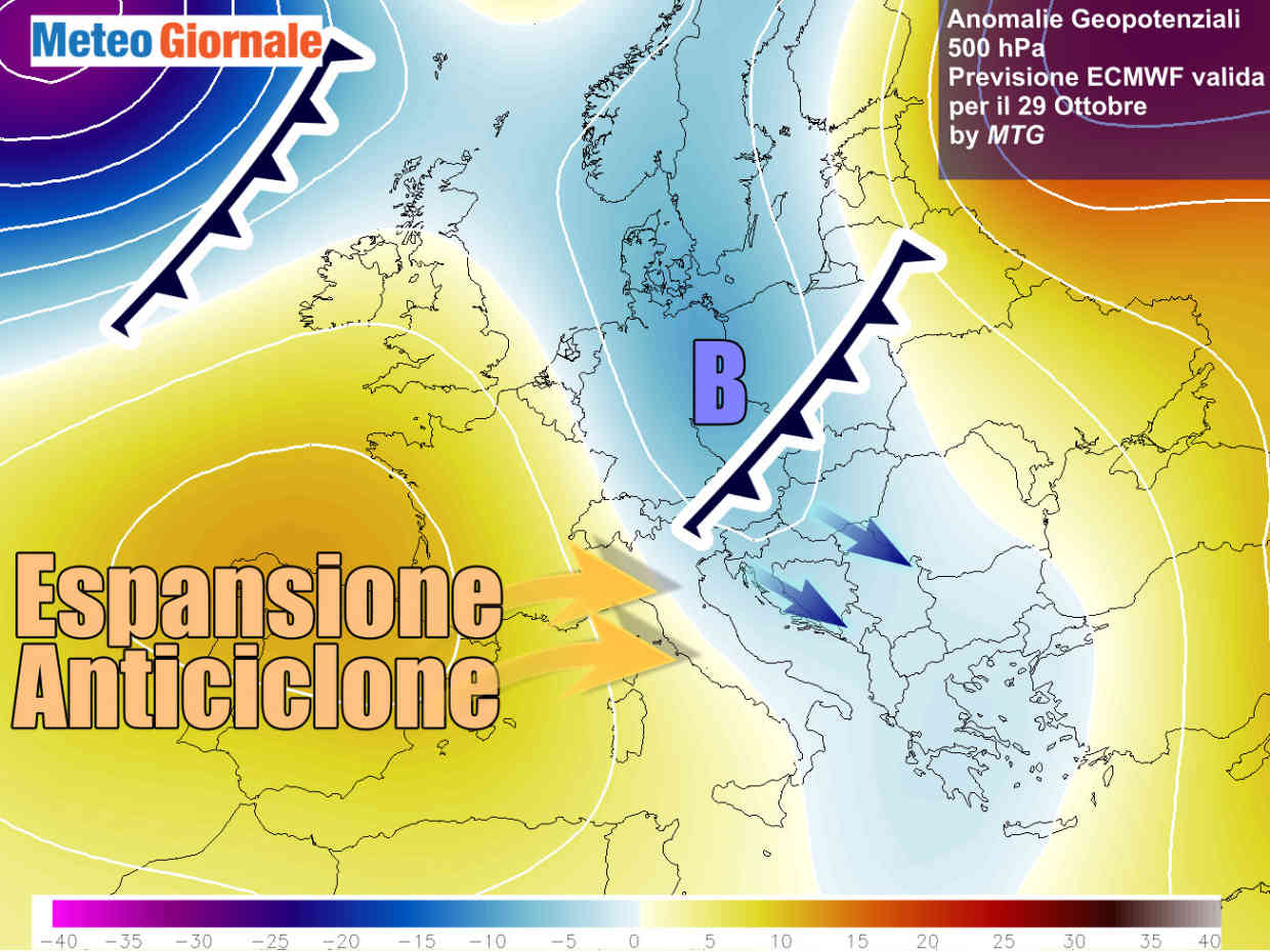 Anticiclone preme verso l'Italia