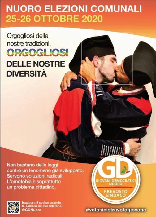 Comunali: polemiche per bacio gay in manifesto Pd a Nuoro