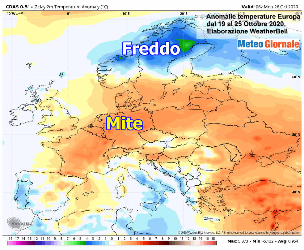 Ultima settimana più mite su gran parte d'Europa