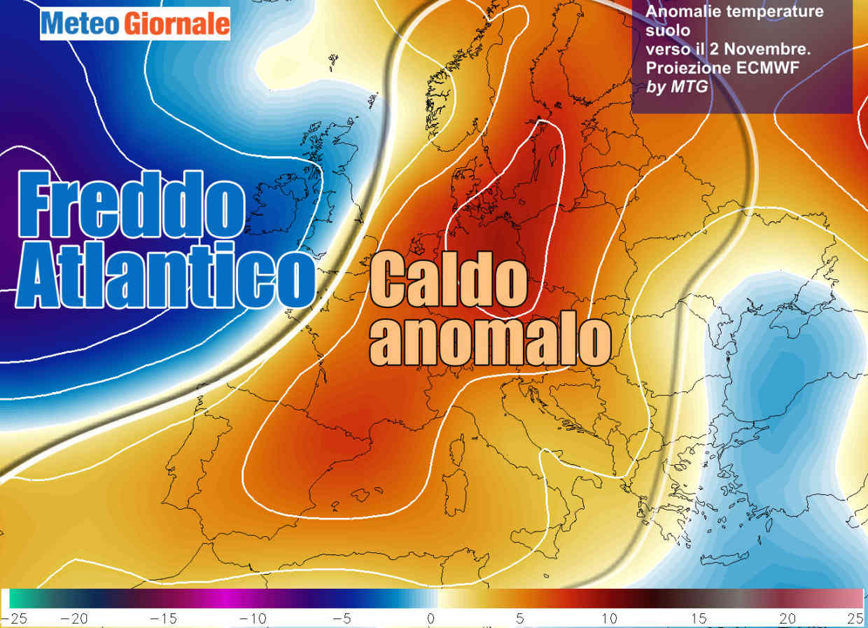 Le anomalie delle temperature in quota ad inizio novembre