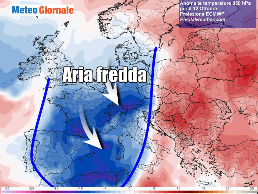 Ad inizio settimana aria fredda affonderà sul Mediterraneo e parte dell'Italia