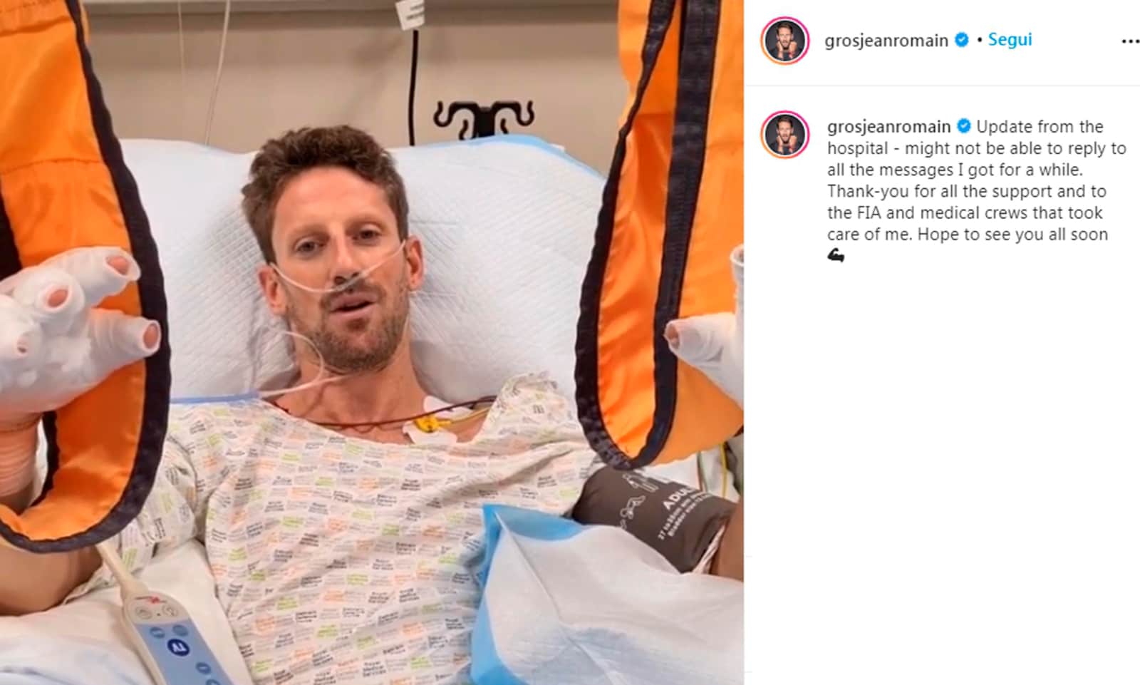 F1: Grosjean uscirà domani dall’ospedale