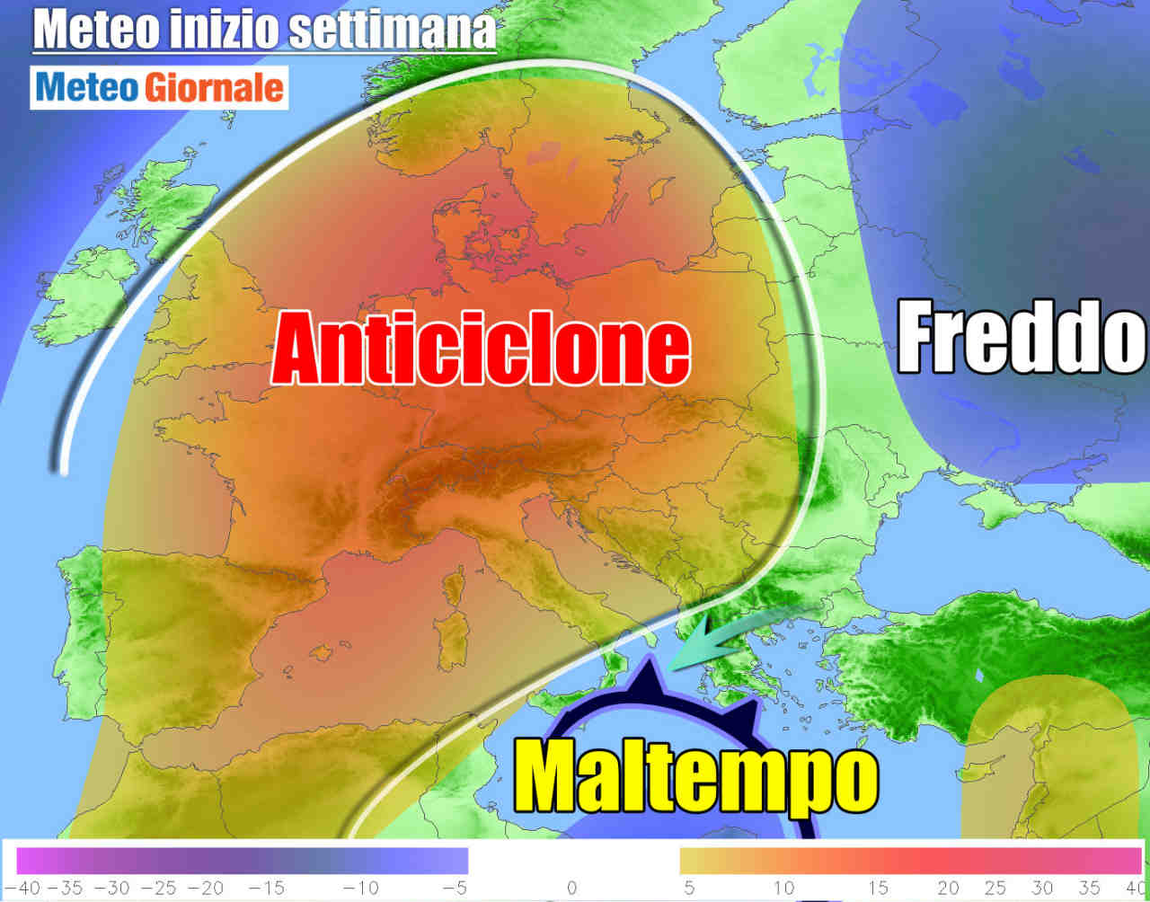 L'evoluzione attesa nei primi giorni della settimana