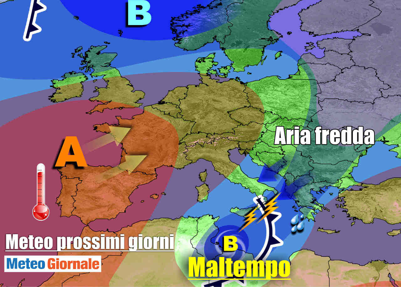 Meteo previsto tra domenica e inizio settimana