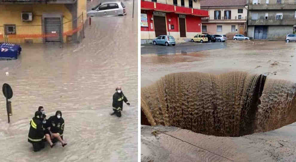 Persone salvate e voragini sulle strade a Crotone