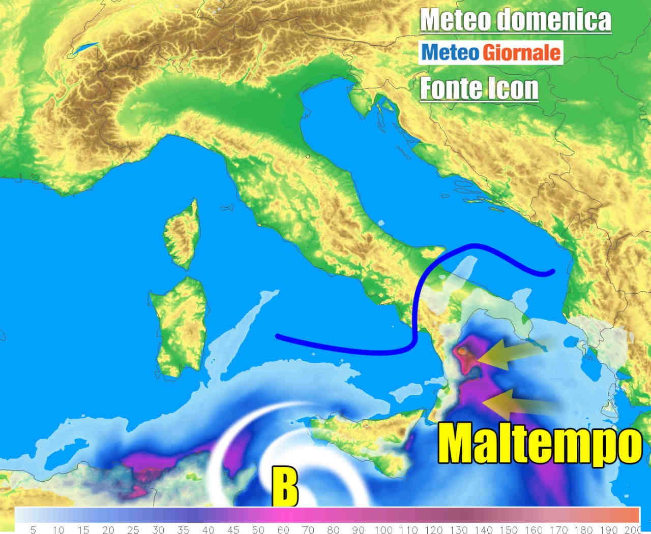 Persiste la lacuna ciclonica sui mari meridionali con maltempo