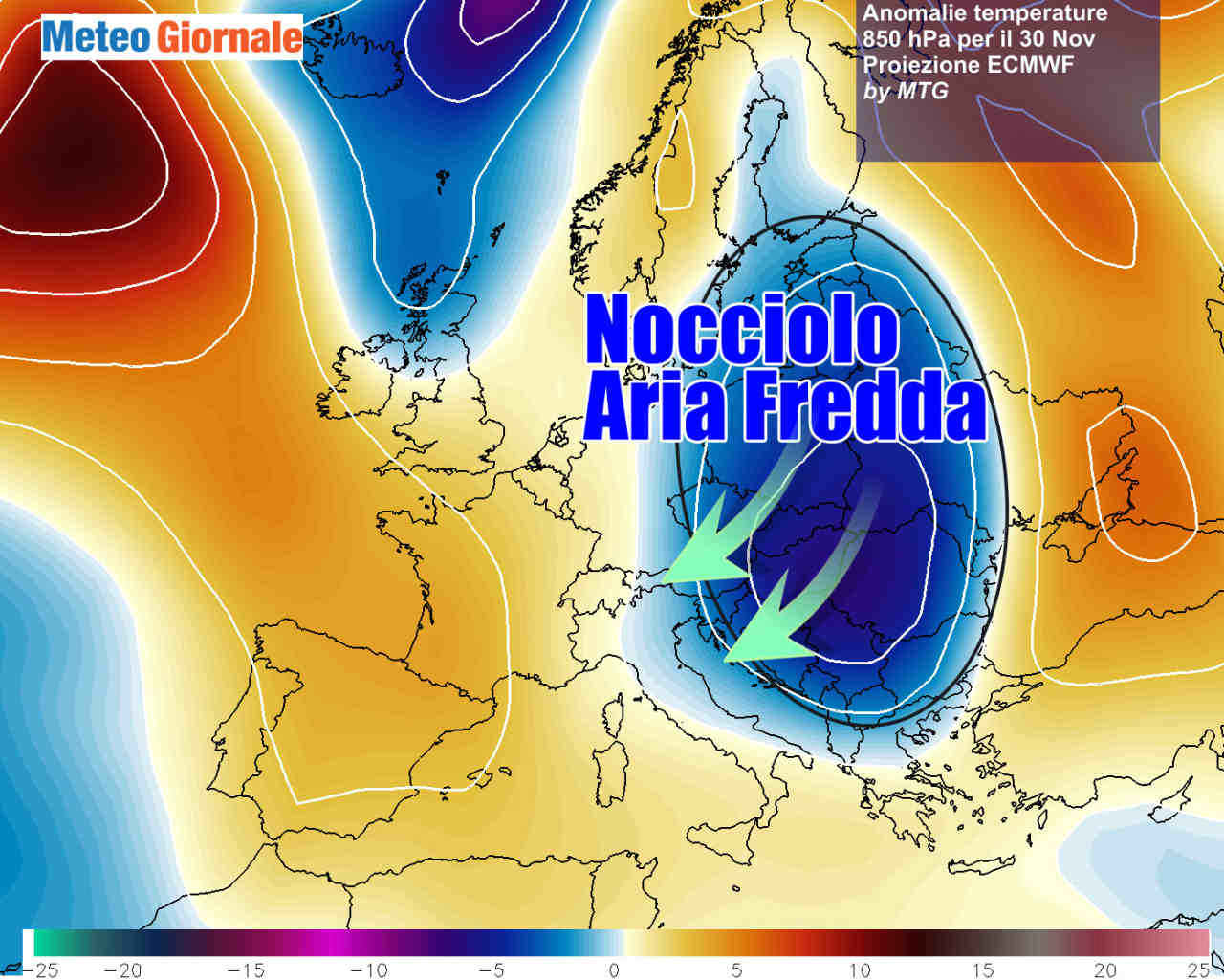 Il nucleo d'aria fredda che punta l'Italia da martedì