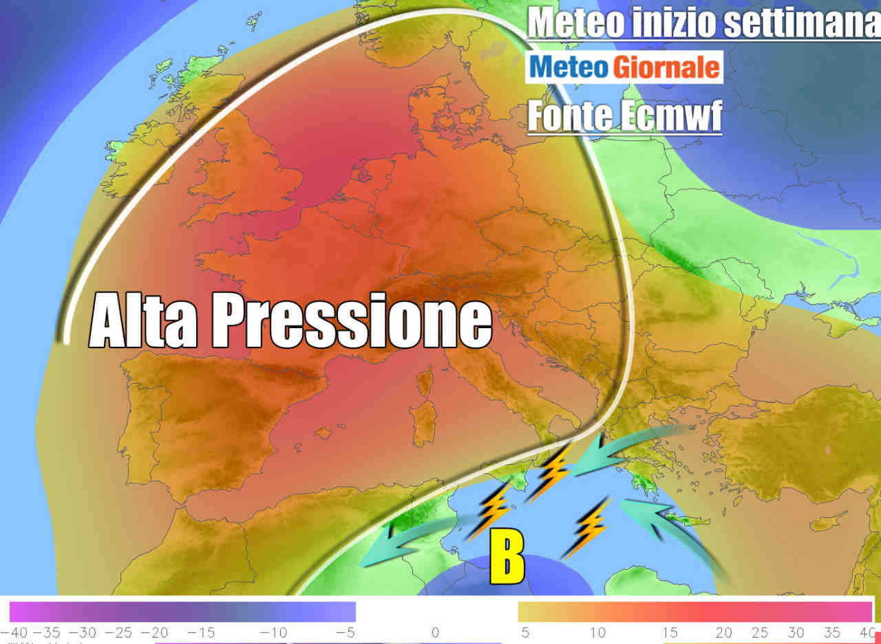 Evoluzione prevista ad inizio settimana con ancora maltempo all'estremo Sud