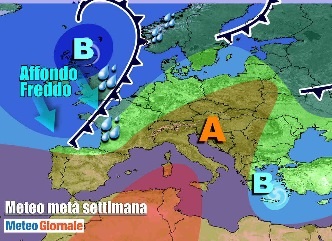 Evoluzione meteo per metà settimana