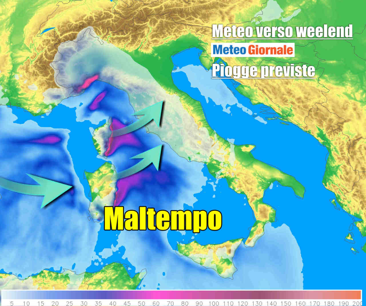 Evoluzione attesa attorno venerdì, con le prime piogge intense