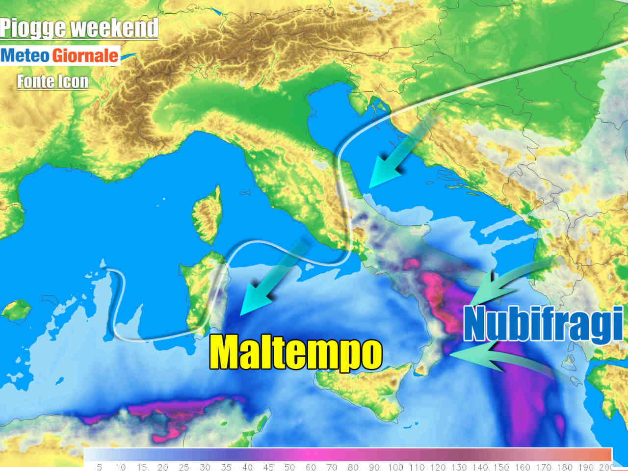 Meteo weekend burrascoso e freddo. Maltempo al Sud, fino a forti nubifragi