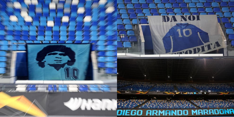 Maradona, l'omaggio del Napoli all'interno dello stadio