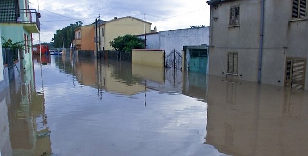 Paese di Uras allagato dall'alluvione