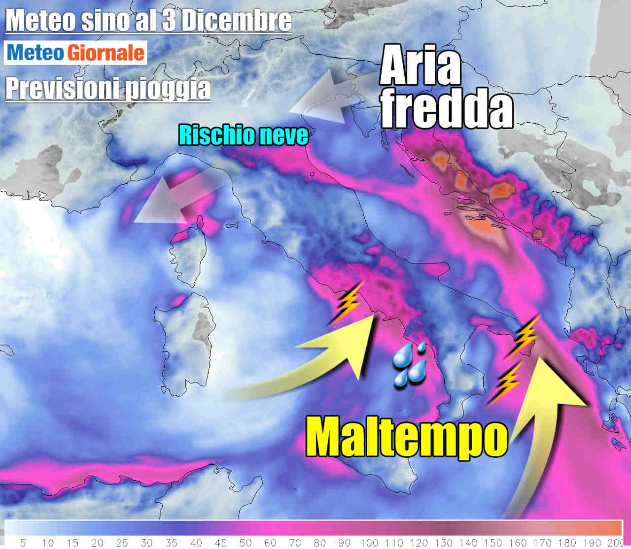 I totali di pioggia previsti nella prima parte della settimana