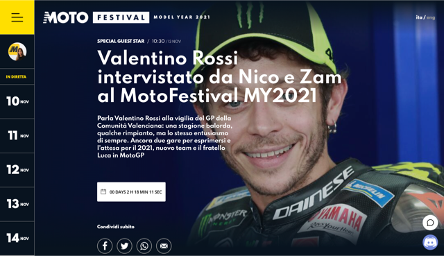 Valentino Rossi in esclusiva al MotoFestival MY2021 di Moto.it, intervistato da Nico Cereghini e Giovanni Zamagni