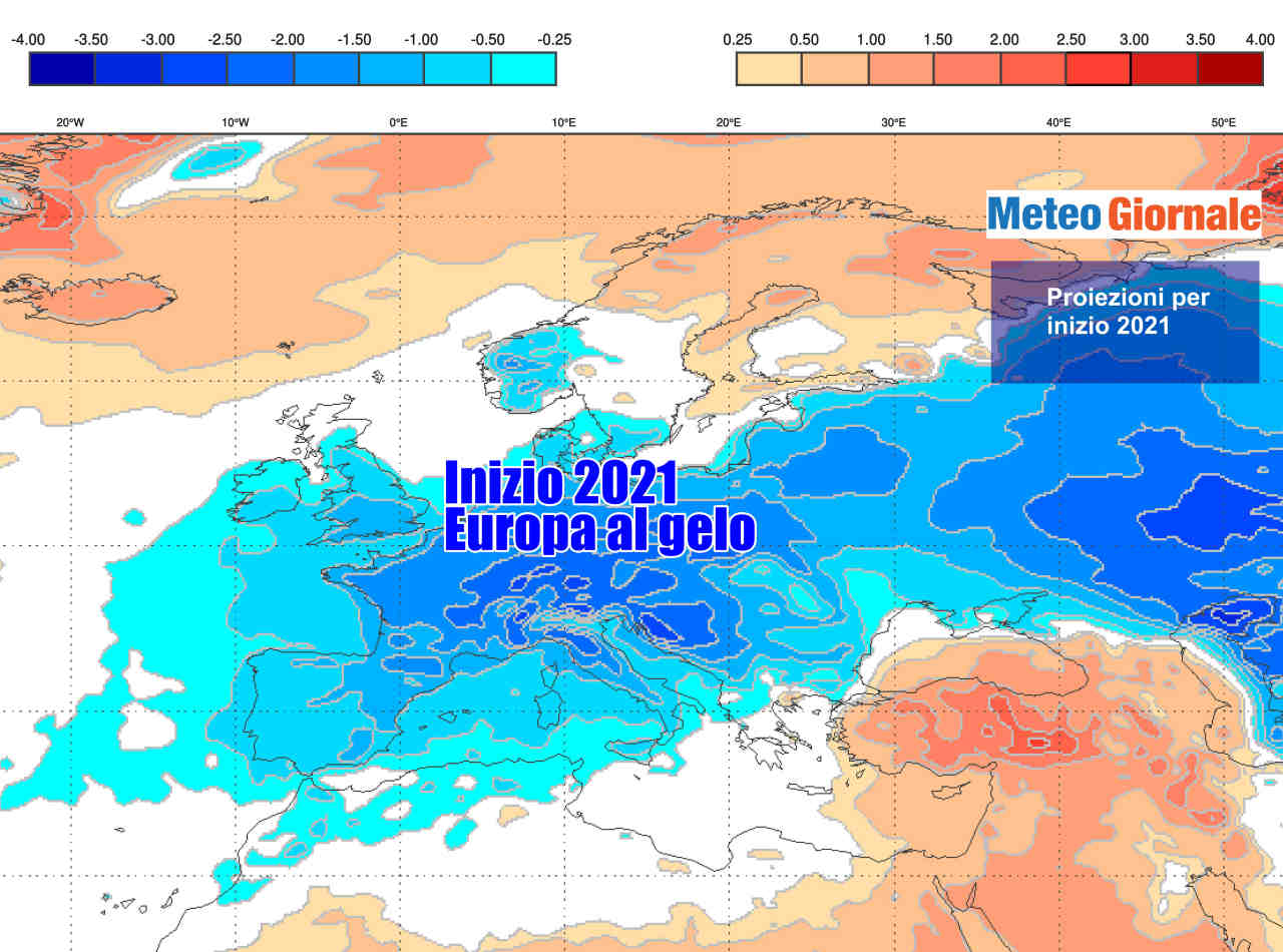 Ipotesi stilata da ECMWF sulle anomalie termiche previste nella prima settimana dal nuovo anno.