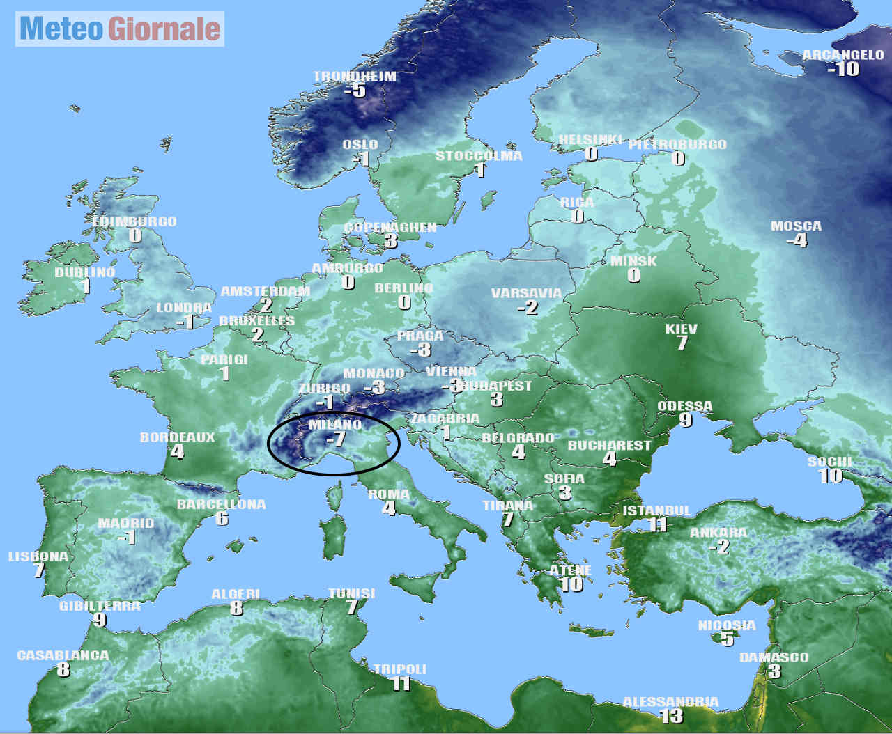 Temperature minime in Europa.