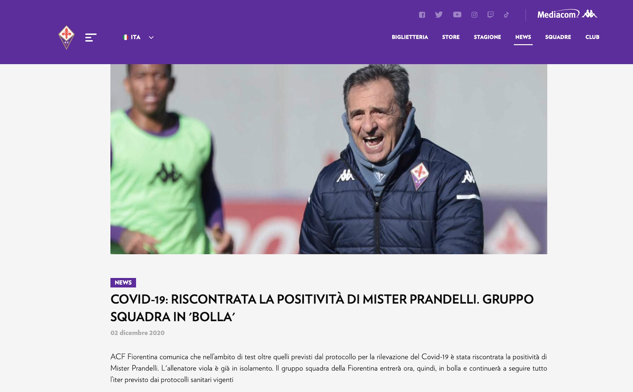 Fiorentina, Prandelli ha il Covid-19