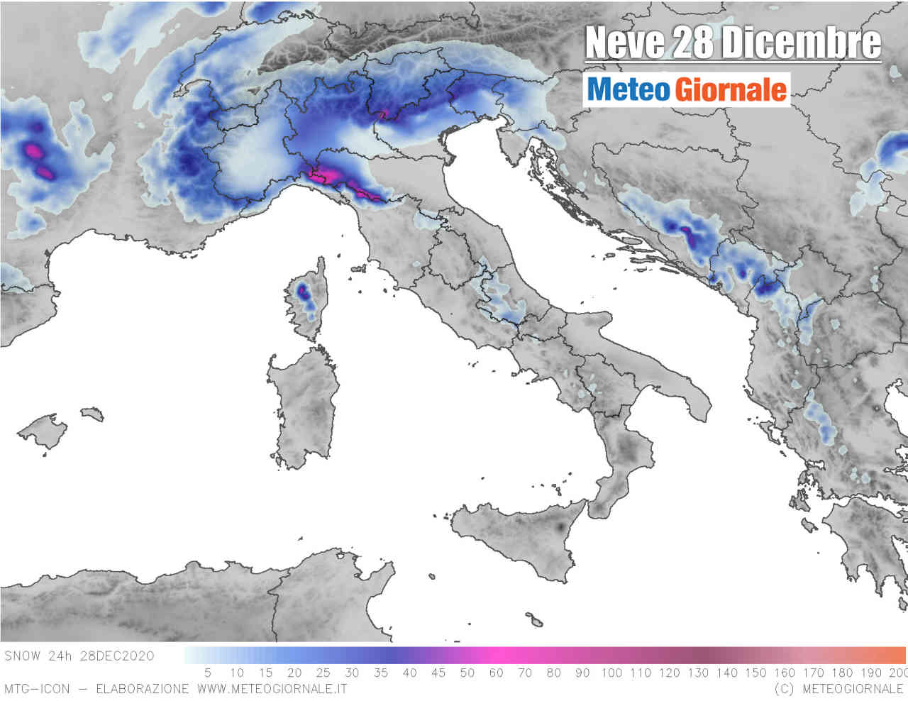 Previsione neve 28 dicembre.