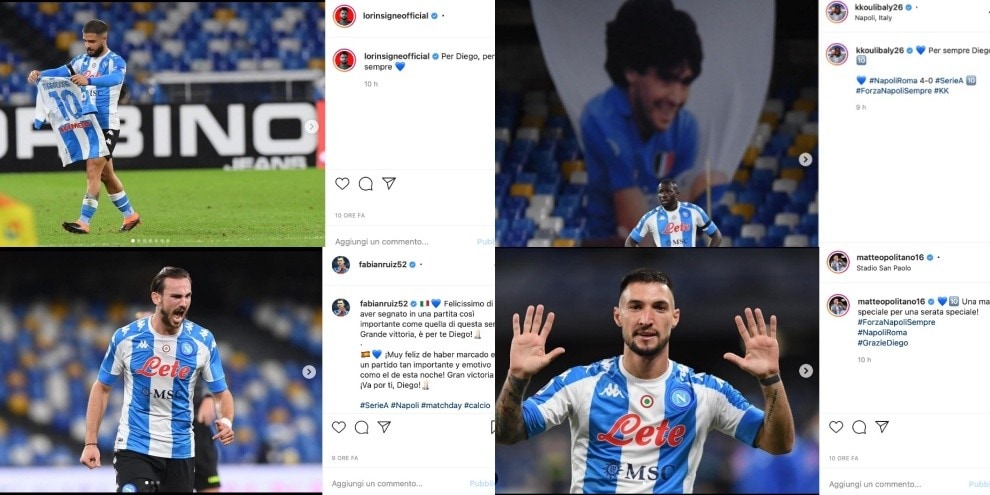 Napoli, 4-0 alla Roma dedicato a Maradona: le reazioni social