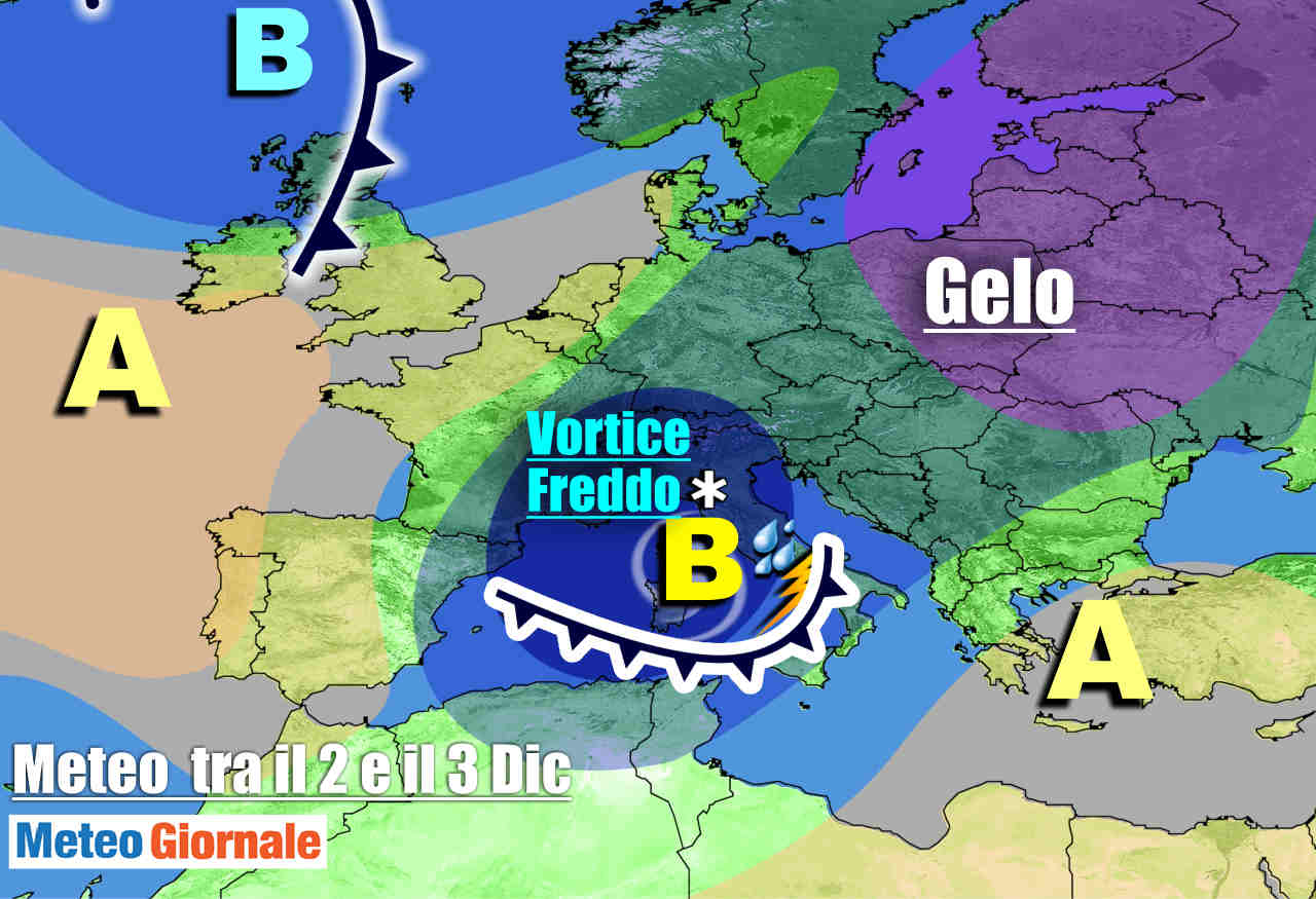 Italia in balia di un vortice ciclonico freddo a metà settimana