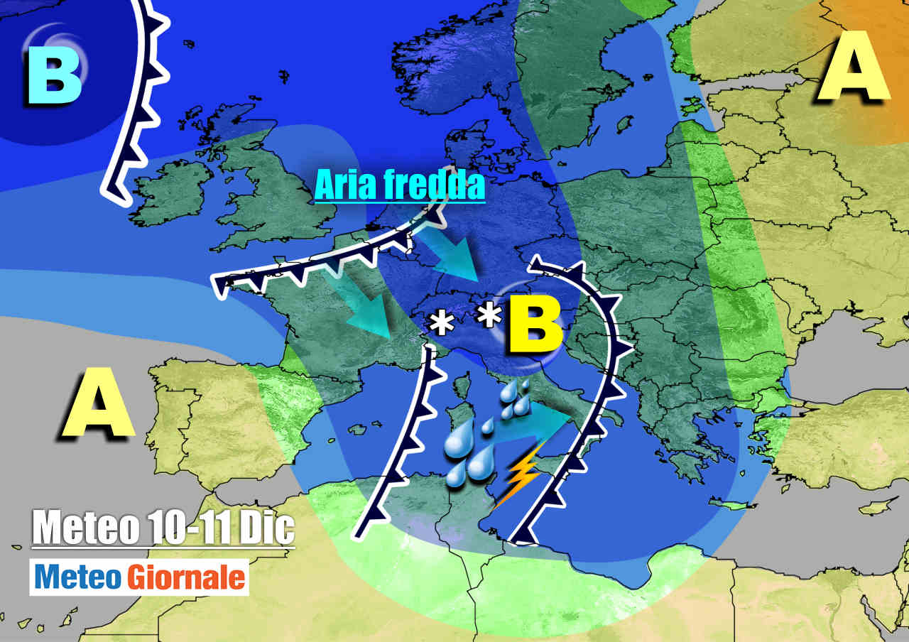 Canale di bassa pressione dal Nord Atlantico al Mediterraneo