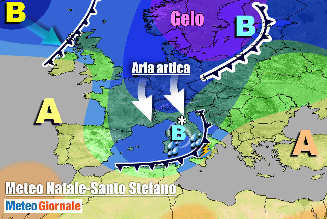 Dinamica della burrasca invernale attesa tra Natale e Santo Stefano