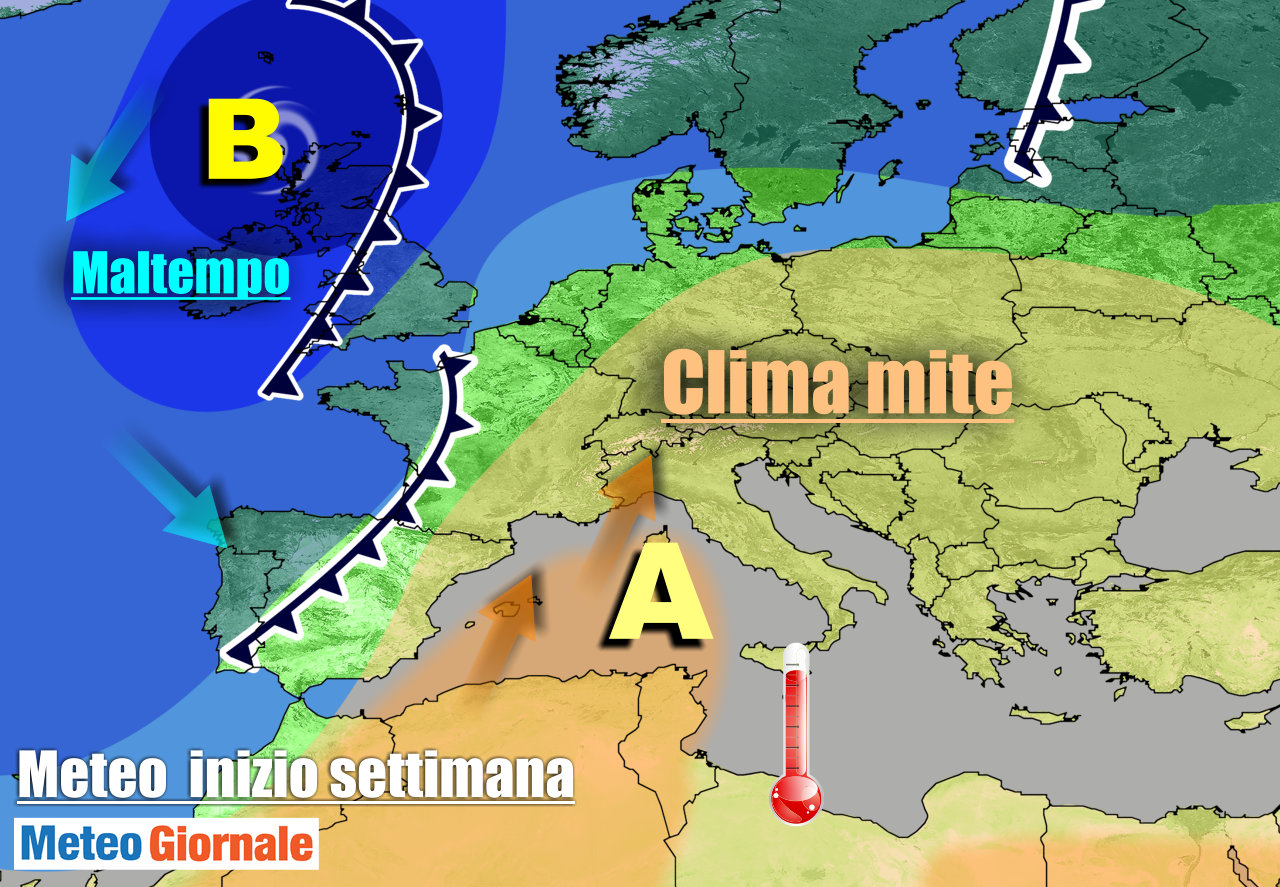 Evoluzione meteo inizio settimana