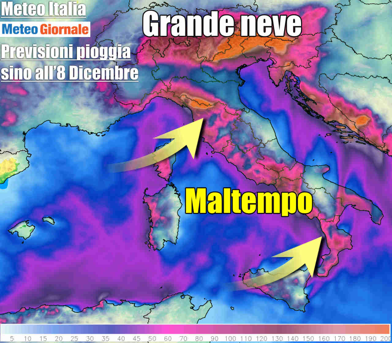 Grandi piogge e neve in montagna nei prossimi giorni